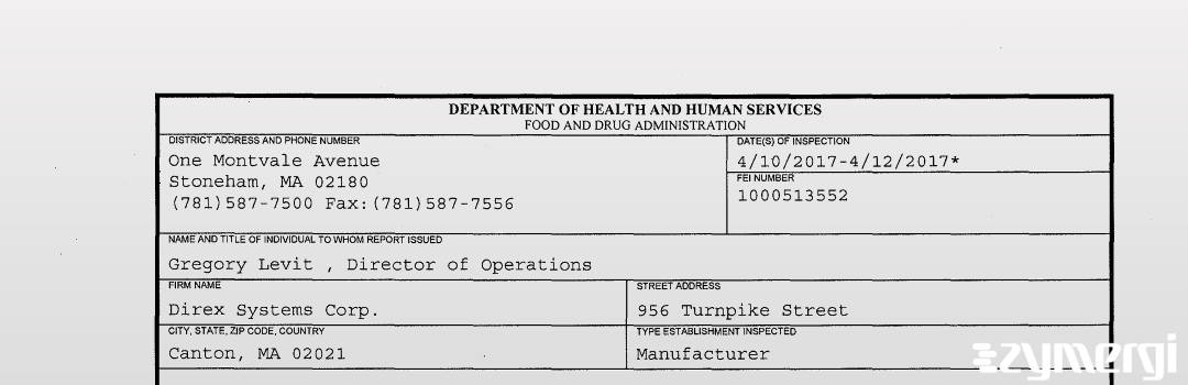 FDANews 483 Direx Systems Corp. Apr 12 2017 top