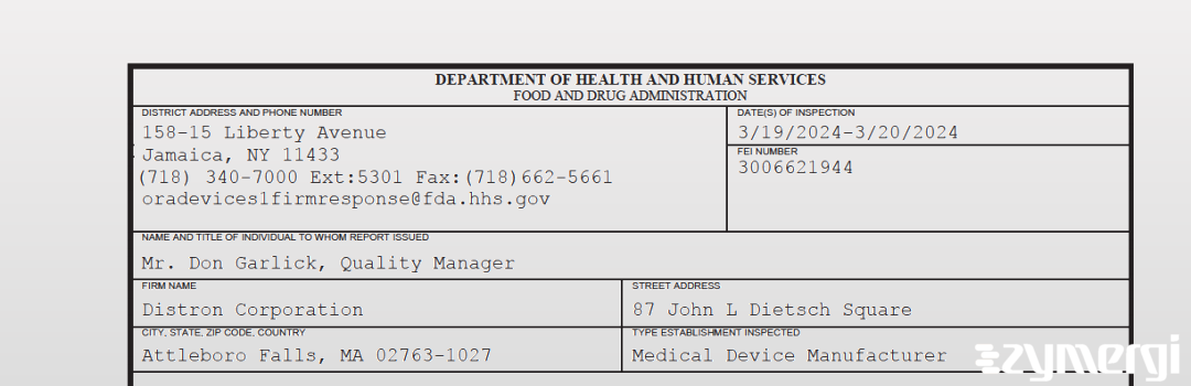 FDANews 483 Distron Corporation Mar 20 2024 top