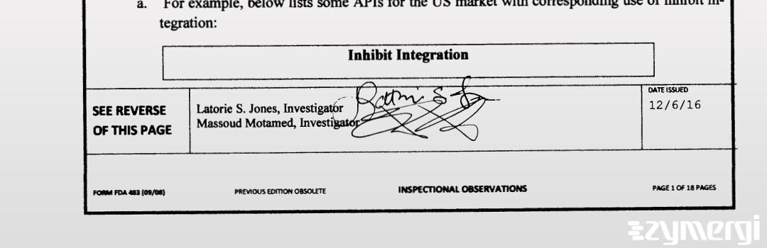 Latorie S. Jones FDA Investigator Massoud Motamed FDA Investigator