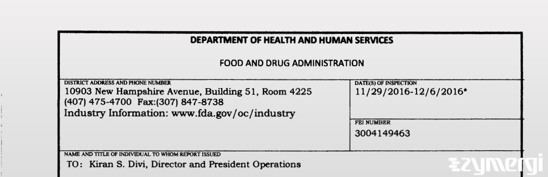 FDANews 483 Divi's Laboratories Ltd. (Unit II) Dec 6 2016 top