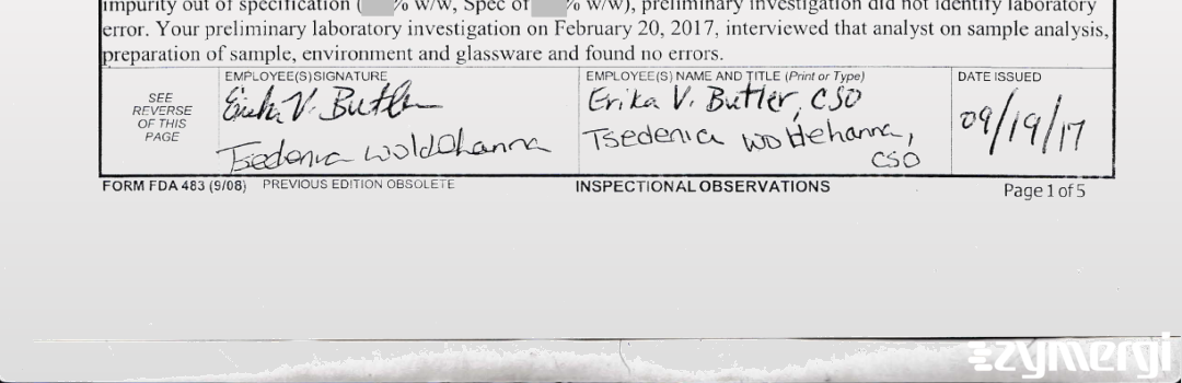 Erika V. Butler FDA Investigator Tsedenia Woldehanna FDA Investigator 