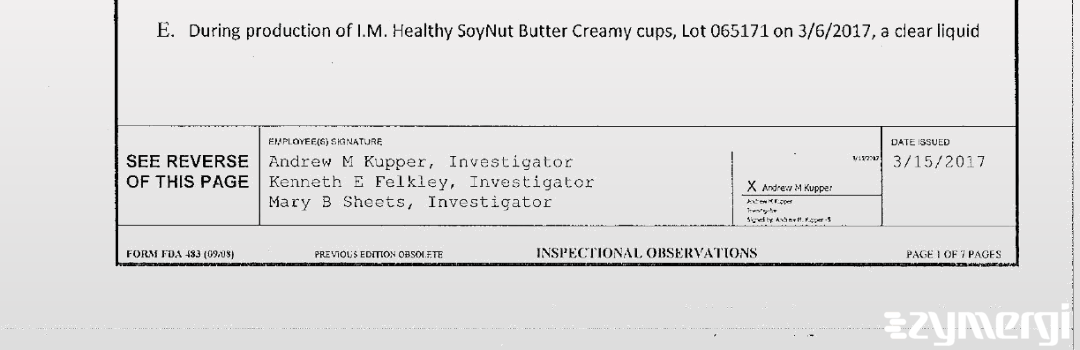 Mary B. Sheets FDA Investigator Andrew M. Kupper FDA Investigator Kenneth E. Felkley FDA Investigator 