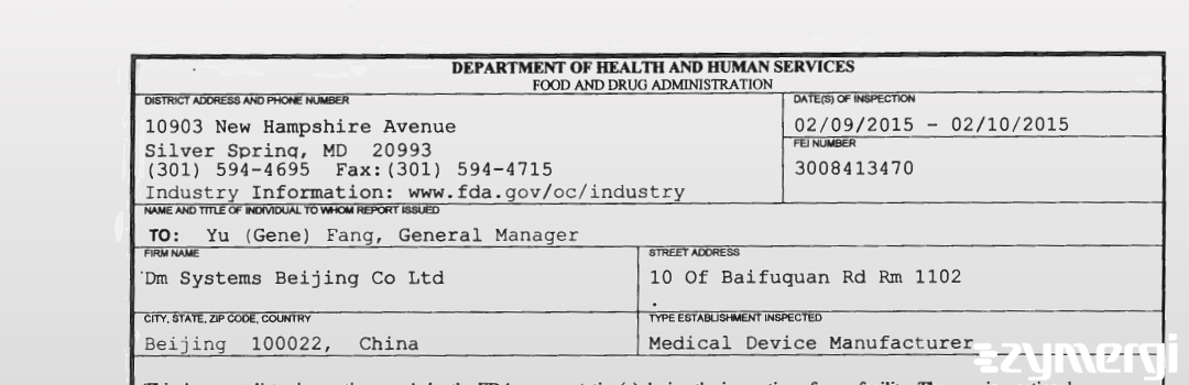 FDANews 483 Dm Systems Beijing Co Ltd Feb 10 2015 top