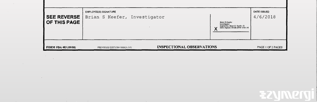 Brian S. Keefer FDA Investigator 