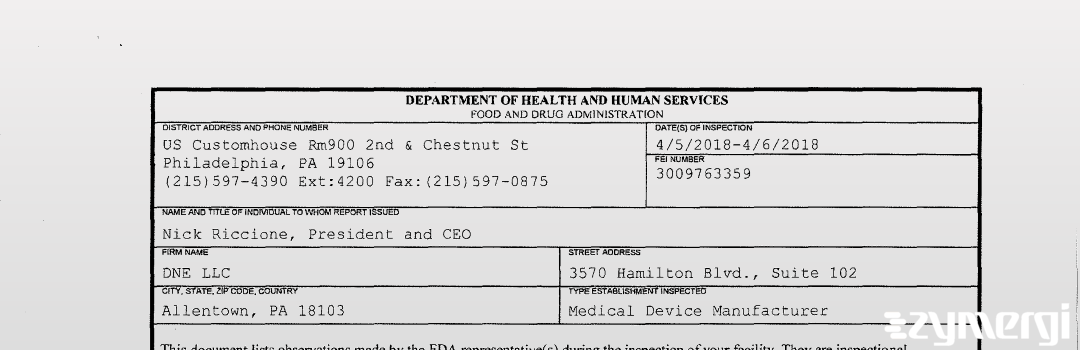 FDANews 483 DNE LLC Apr 6 2018 top