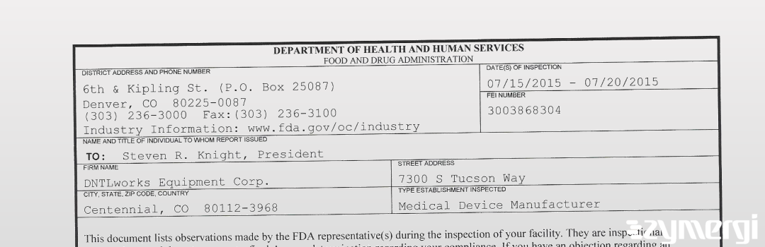 FDANews 483 DNTLworks Equipment Corp. Jul 20 2015 top