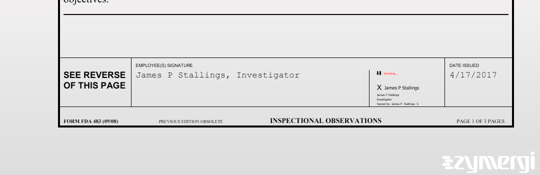 Nicholas L. Hunt FDA Investigator James P. Stallings FDA Investigator 