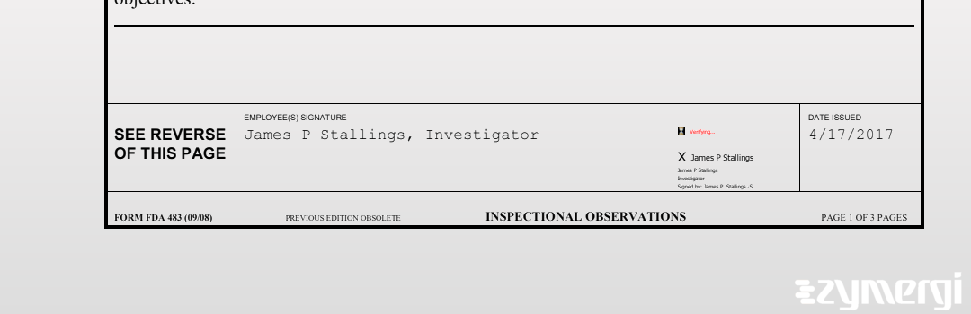 Nicholas L. Hunt FDA Investigator James P. Stallings FDA Investigator