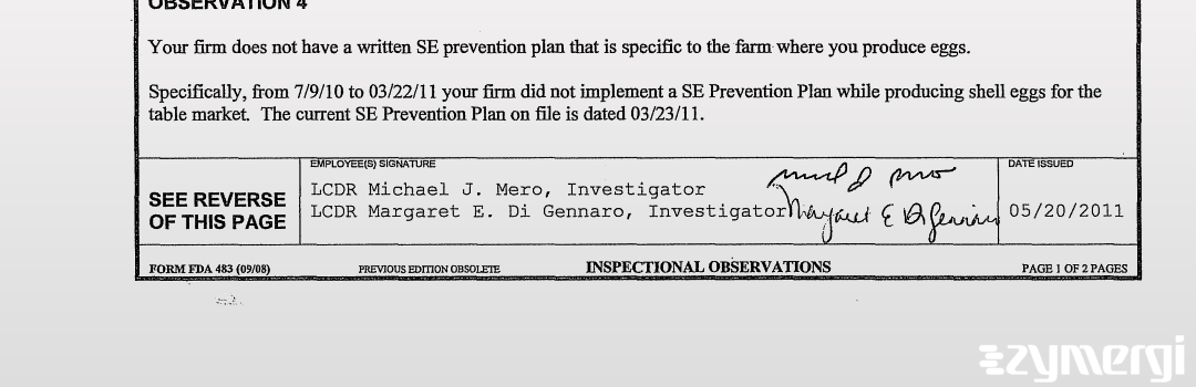 Brandon J. Brookens FDA Investigator Michael J. Mero FDA Investigator Margaret E. Digennaro FDA Investigator 