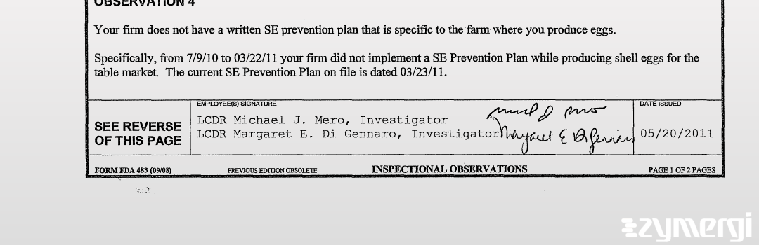 Brandon J. Brookens FDA Investigator Michael J. Mero FDA Investigator Margaret E. Digennaro FDA Investigator