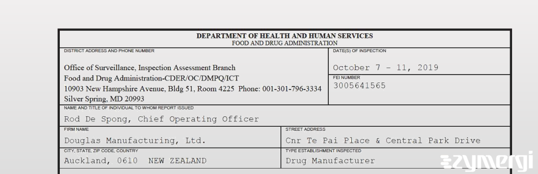 FDANews 483 Douglas Manufacturing Limited Oct 11 2019 top