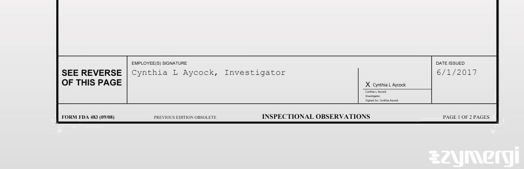 Cynthia L. Aycock FDA Investigator 