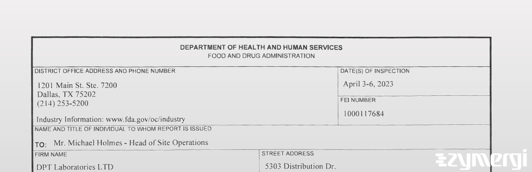 FDANews 483 DPT Laboratories Ltd Apr 6 2023 top