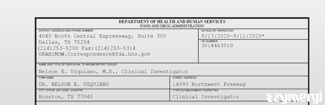 FDANews 483 DR. NELSON E. UZQUIANO Sep 11 2020 top