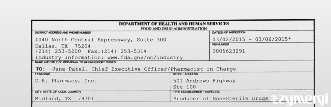 FDANews 483 D.R. Pharmacy, Inc. Mar 6 2015 top