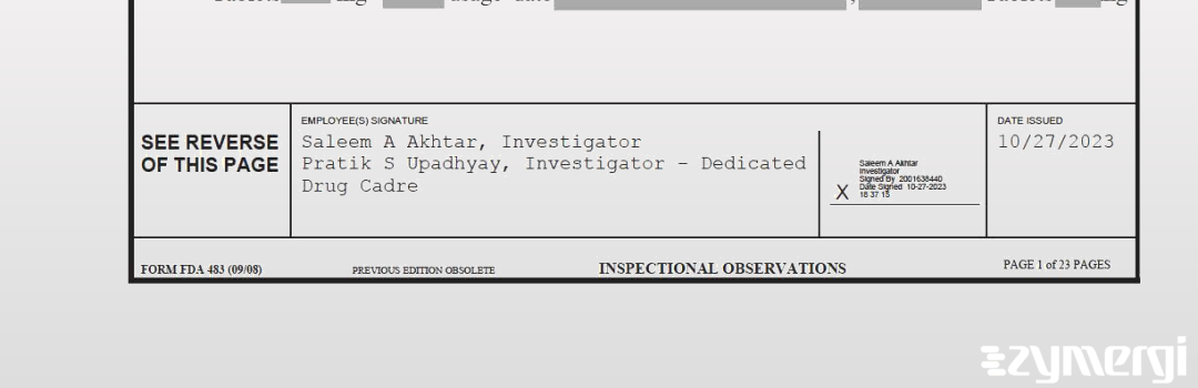 Saleem A. Akhtar FDA Investigator Pratik S. Upadhyay FDA Investigator