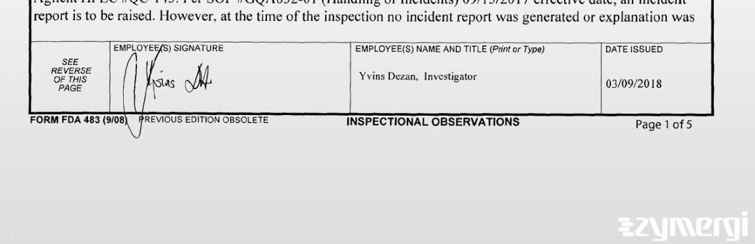Yvins Dezan FDA Investigator