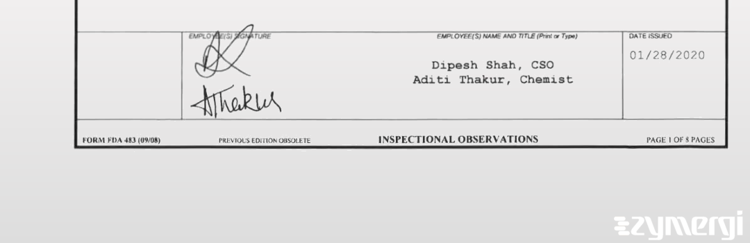 Dipesh K. Shah FDA Investigator Aditi Thakur FDA Investigator