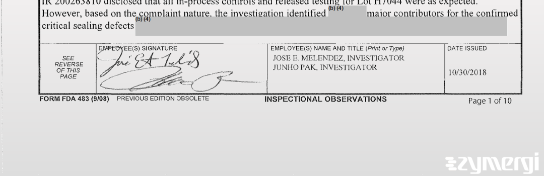 Junho Pak FDA Investigator Jose E. Melendez FDA Investigator