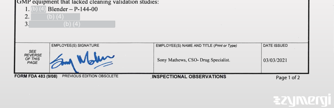 Sony Mathews FDA Investigator 