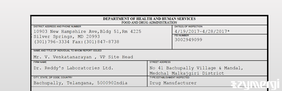 FDANews 483 Dr. Reddy's Laboratories Ltd. Apr 28 2017 top