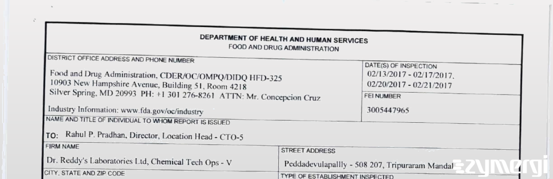FDANews 483 Dr. Reddy's Laboratories Limited Feb 21 2017 top