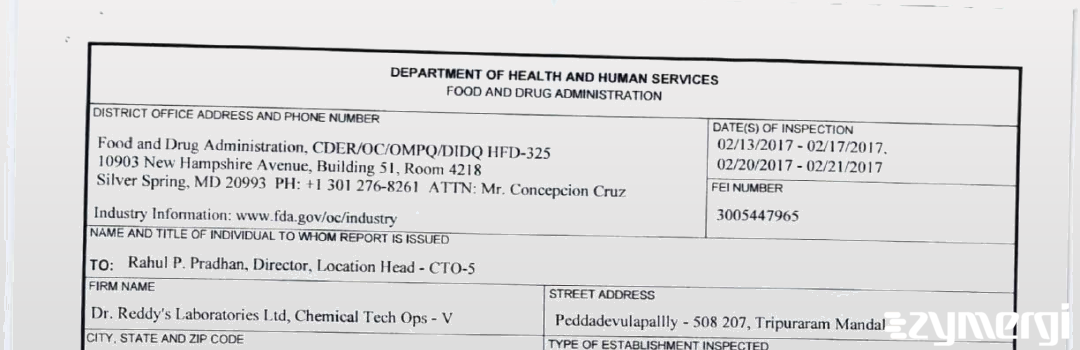 FDANews 483 Dr. Reddy's Laboratories Limited Feb 21 2017 top