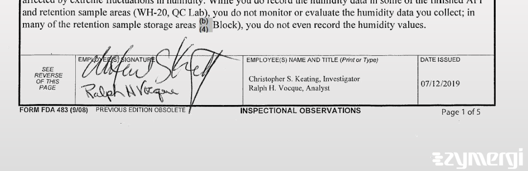 Christopher S. Keating FDA Investigator Ralph H. Vocque FDA Investigator 