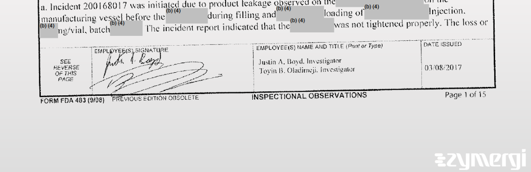 Justin A. Boyd FDA Investigator Toyin B. Oladimeji FDA Investigator 