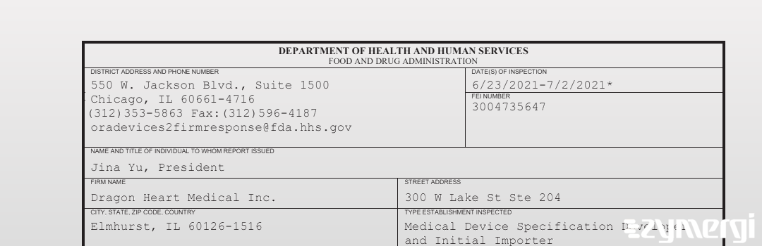 FDANews 483 Dragon Heart Medical Inc. Jul 2 2021 top