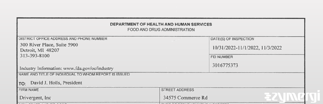 FDANews 483 Drivergent Inx Nov 3 2022 top