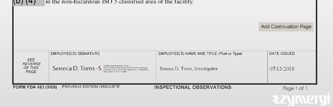 Seneca D. Toms FDA Investigator Charles D. Brown FDA Investigator 