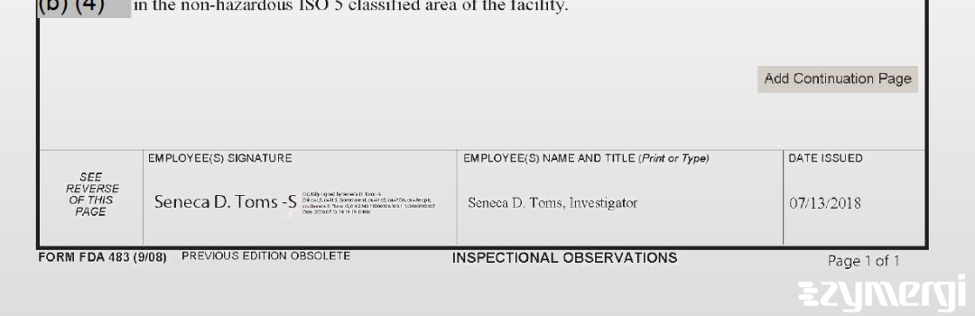 Seneca D. Toms FDA Investigator Charles D. Brown FDA Investigator