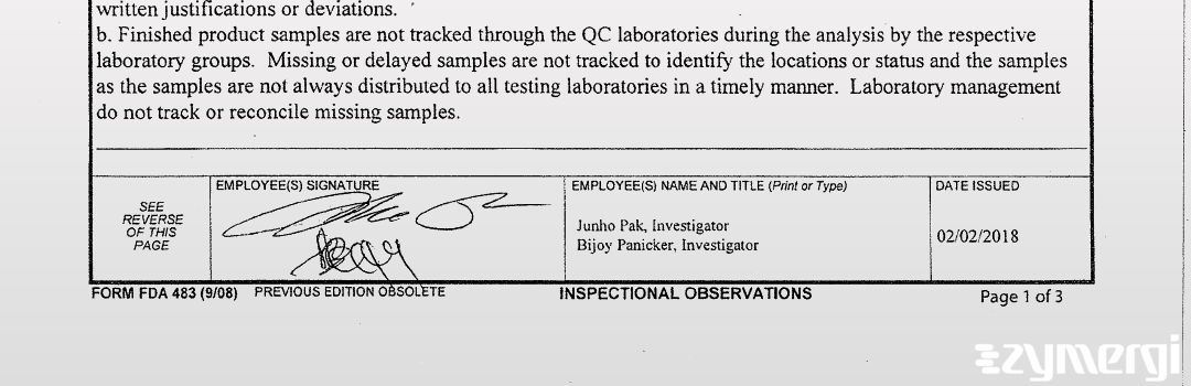 Bijoy Panicker FDA Investigator Junho Pak FDA Investigator