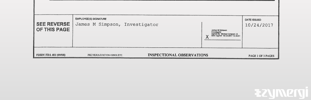 Katelyn A. Staub-Zamperini FDA Investigator Daniel R. Tammariello FDA Investigator James M. Simpson FDA Investigator 