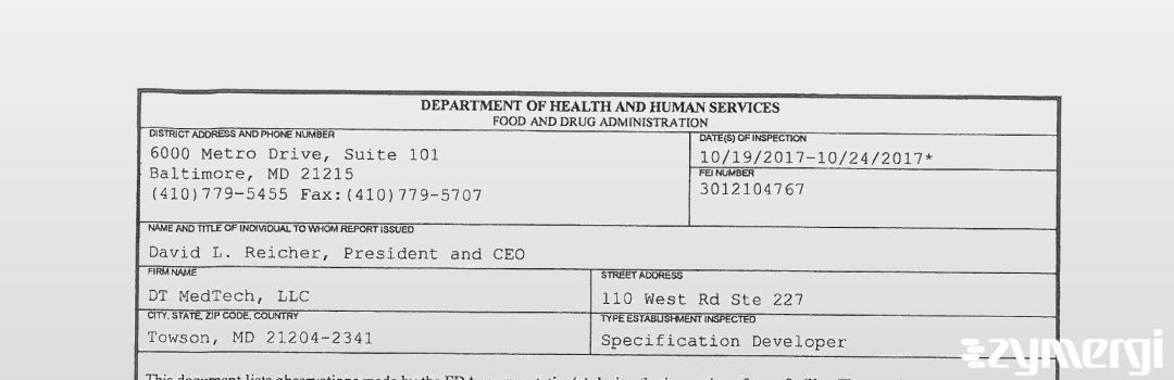 FDANews 483 DT MedTech, LLC Oct 24 2017 top