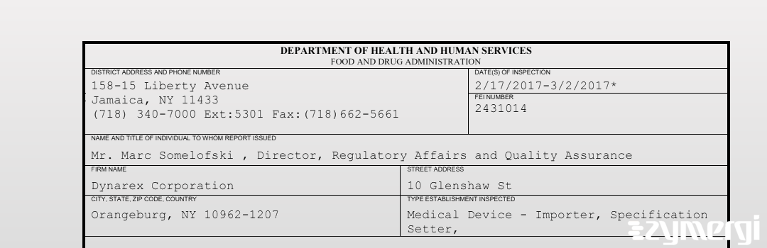 FDANews 483 Dynarex Corporation Mar 2 2017 top