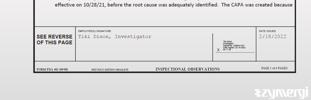 Tiki Dixon FDA Investigator 