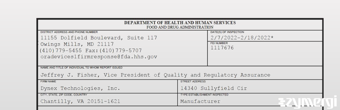 FDANews 483 Dynex Technologies, Inc. Feb 18 2022 top