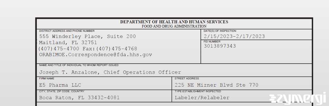 FDANews 483 E5 Pharma LLC Feb 17 2023 top