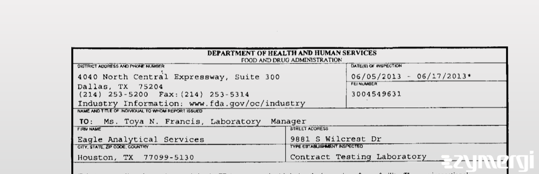 FDANews 483 Eagle Analytical Services Jun 17 2013 top