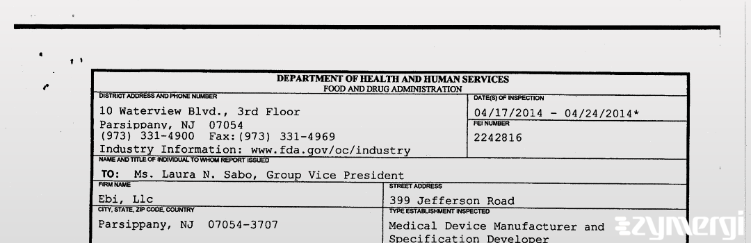 FDAzilla 483 EBI, LLC Apr 24 2014 top