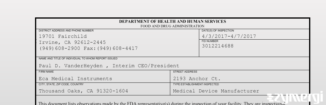 FDANews 483 ECA Medical Instrurments Apr 7 2017 top