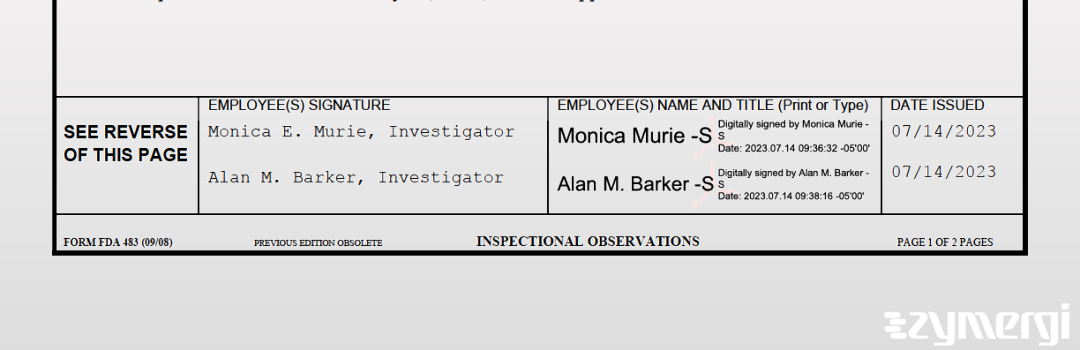 Alan M. Barker FDA Investigator Monica E. Murie FDA Investigator 