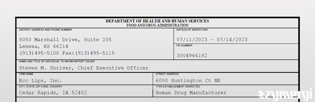 FDANews 483 Eco Lips, Inc. Jul 14 2023 top