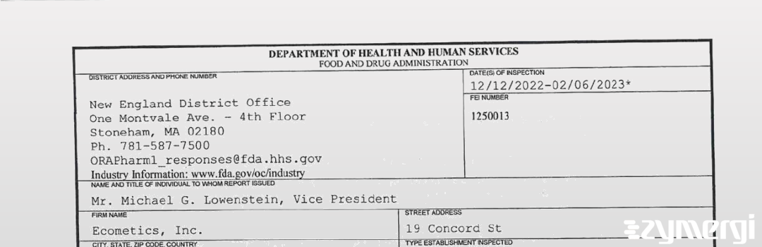 FDANews 483 Ecometics, Inc. Feb 6 2023 top