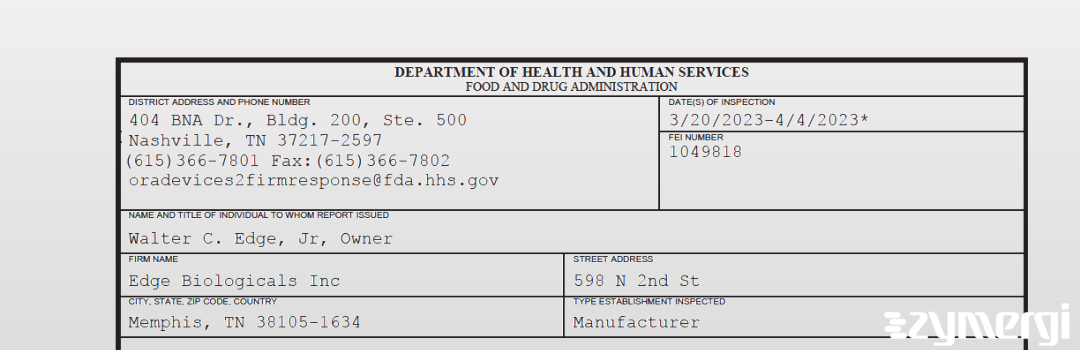 FDANews 483 Edge Biologicals Inc Apr 4 2023 top