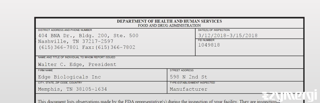 FDANews 483 Edge Biologicals Inc Mar 15 2018 top