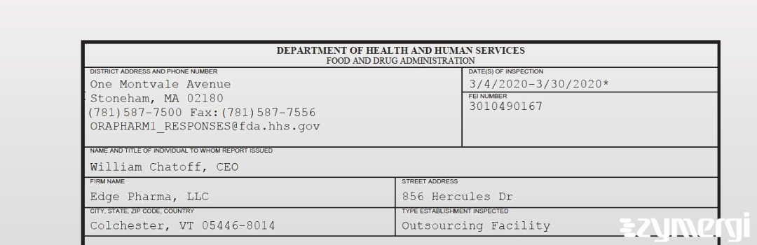 FDANews 483 Edge Pharma, LLC Mar 30 2020 top