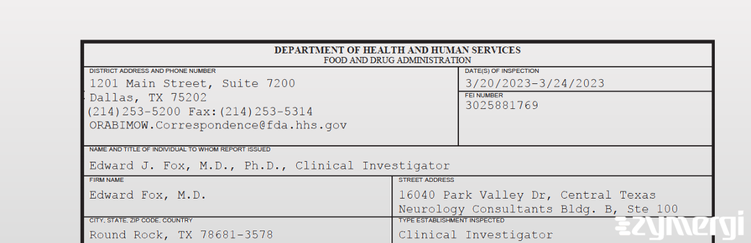 FDANews 483 Edward Fox, M.D. Mar 24 2023 top